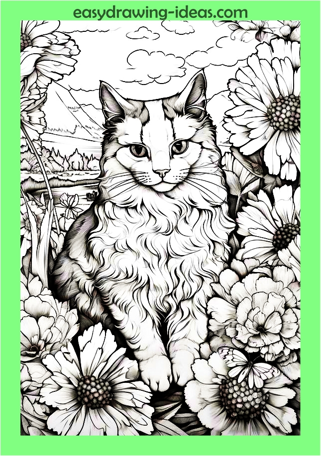 Cats and Sunflowers - cat drawing easy - cute cat drawing - cat drawing realistic - cat drawing for kids - cat drawing with colour - cat drawing cute - cartoon cat drawing - cat images drawing - simple cat drawing
