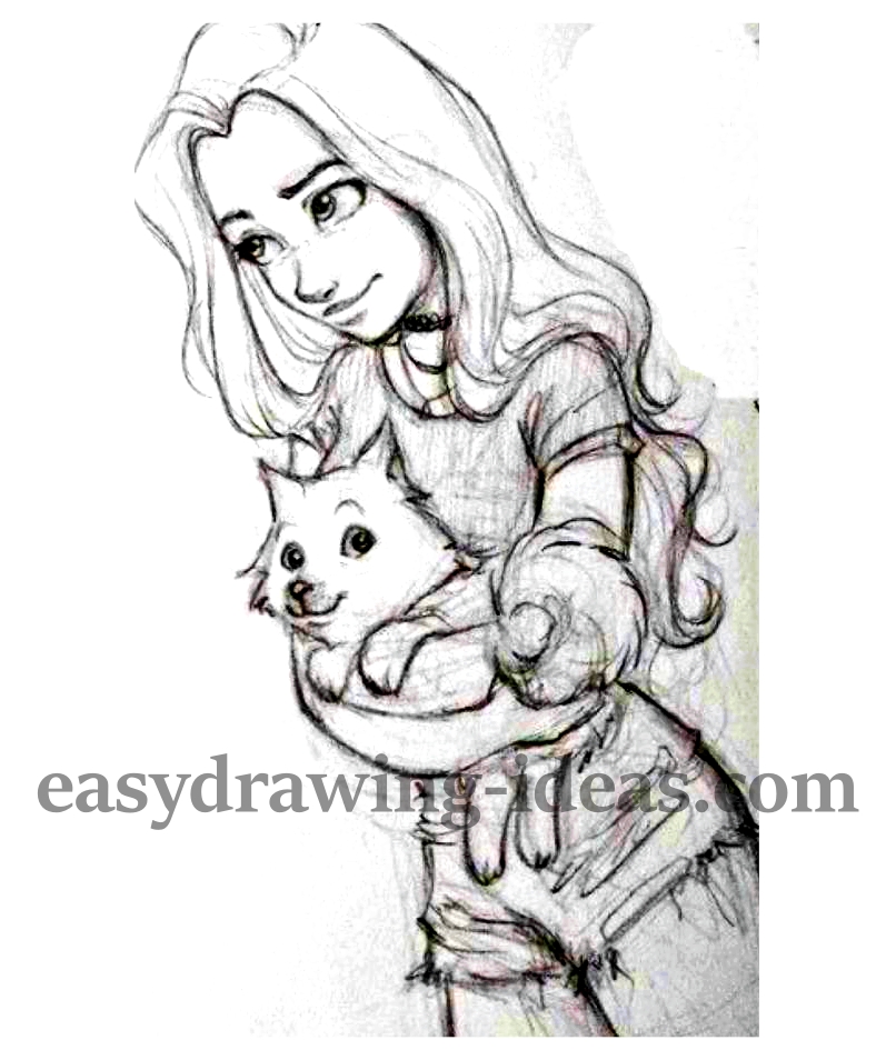 Girl fell in love with dog baby drawing - girl drawing - easy girl drawing - girl drawing ideas - girl drawing tutorial - girl drawing ideas - easy girl drawing ideas - girl sketch