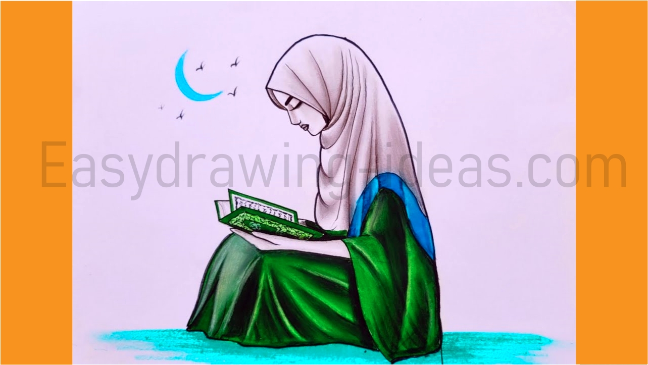 Ramadan special drawing | Eid drawing | girl praying with Quran sketch